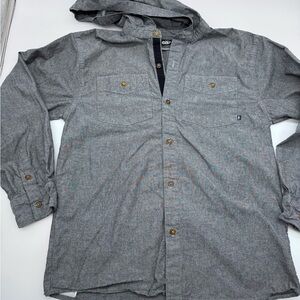 Nike 6.0 Heather Gray Button Down Kids Skater Hooded Shirt, Size L